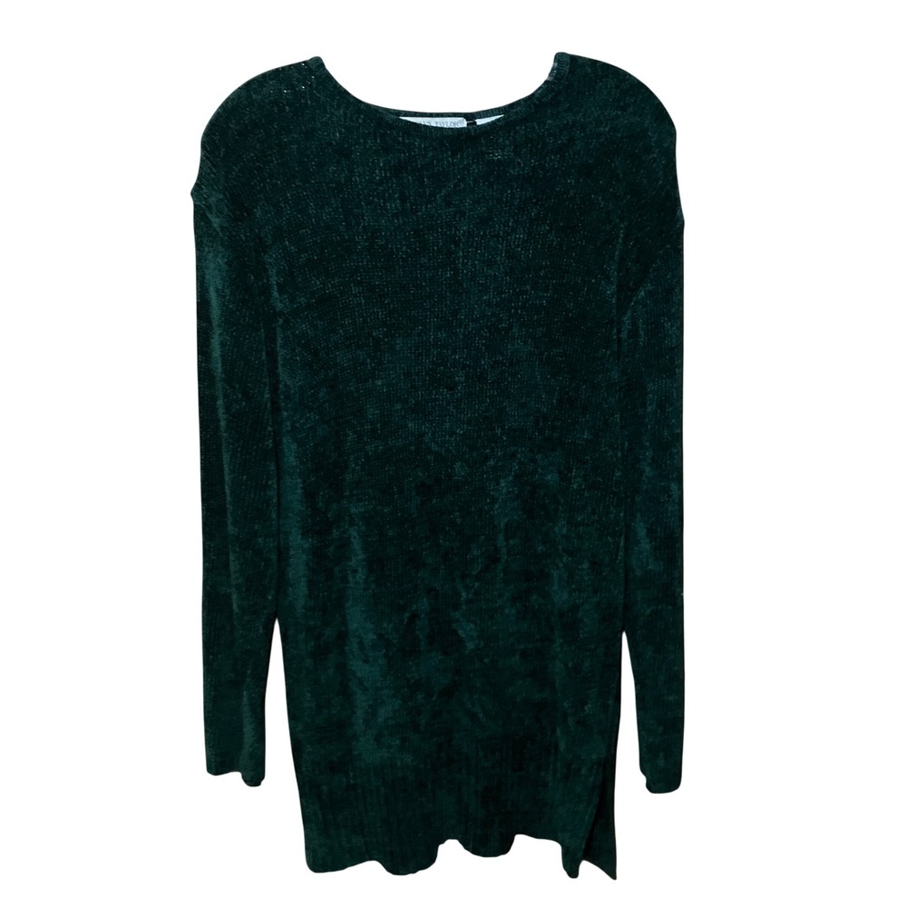 Carolyn Taylor Chenille Cozy Holiday Sweater Women L Green Tunic Long Sleeve
